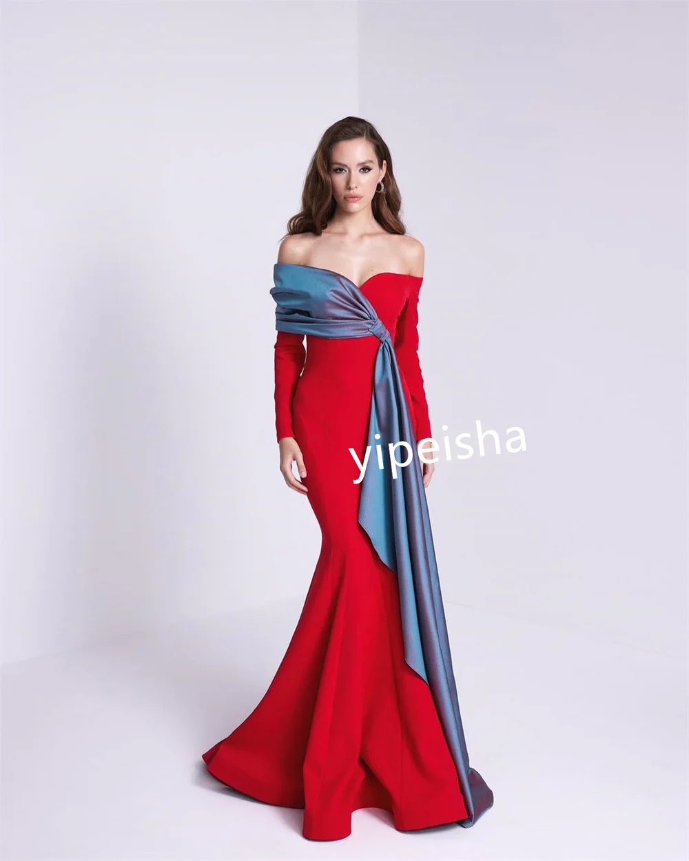 Customized Simple Jersey Pleat  Mermaid Off-the-shoulder Long Dresses Homecoming Dresses Modern Style Sizes Available Sexy