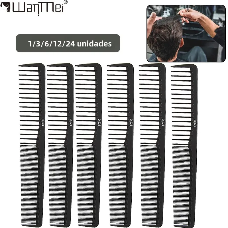 1/3/6/12/24 peças Pente de Cabelo Profissional de Fibra de Carbono com Dentes Largos para Corte Fino, Resistente ao Calor, para Salão e Barbeiro, para Estilização e Cuidados