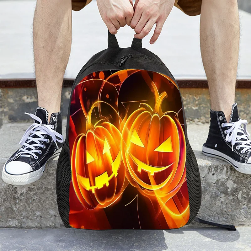 Mochila 2D plana con diseño de calabaza de Halloween - Bolso de día informal, ligero y plegable con correa de hombro ajustable