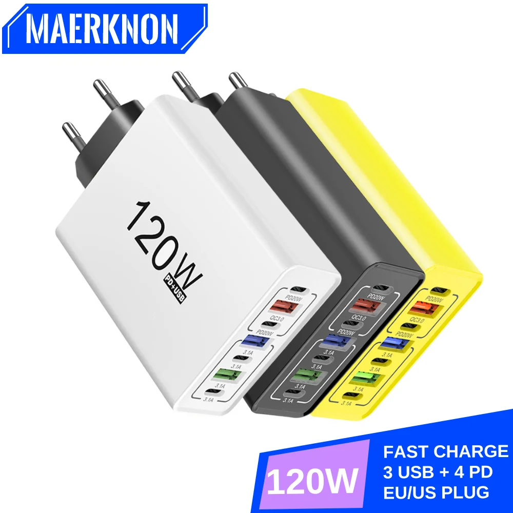 

PD 120W Multi Ports Charger USB Type C 7 In 1 Fast Charging Charger Mobile Phone Power Adapter For Samsung Huawei Xiaomi iPhone