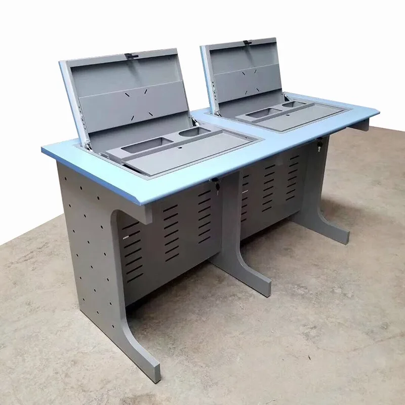 

Multimedia classroom computer desk single double seat box steel wood flip embedded computer room school training table