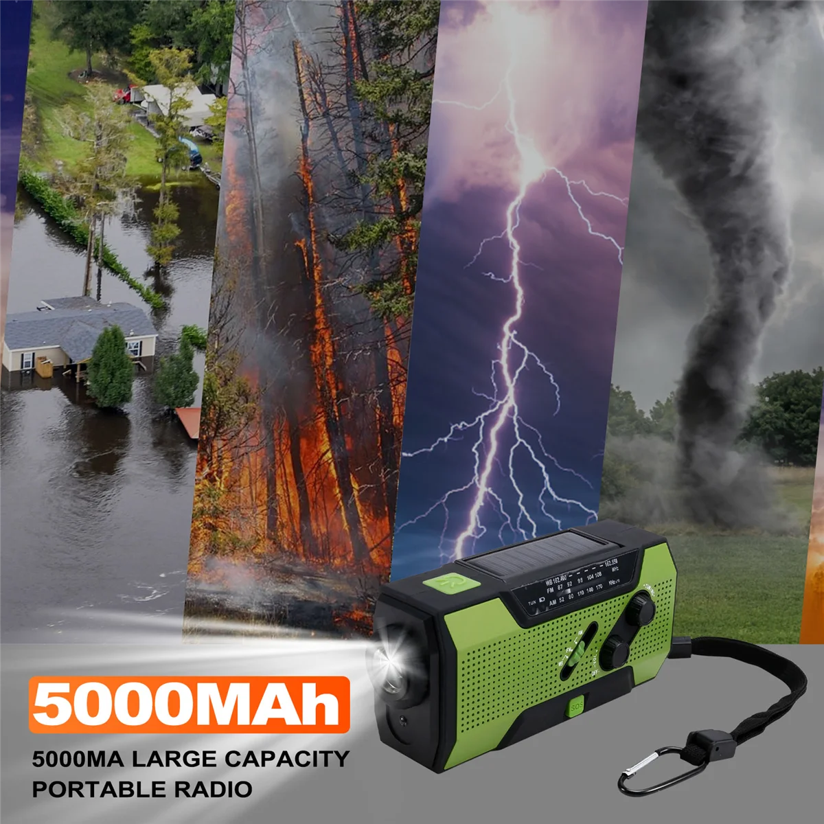

【Buy&It$Now】Emergency Weather Radio Hand Crank Portable Solar Charging with AM/FM/NOAA LED Flashlight SOS Alert 5000mah