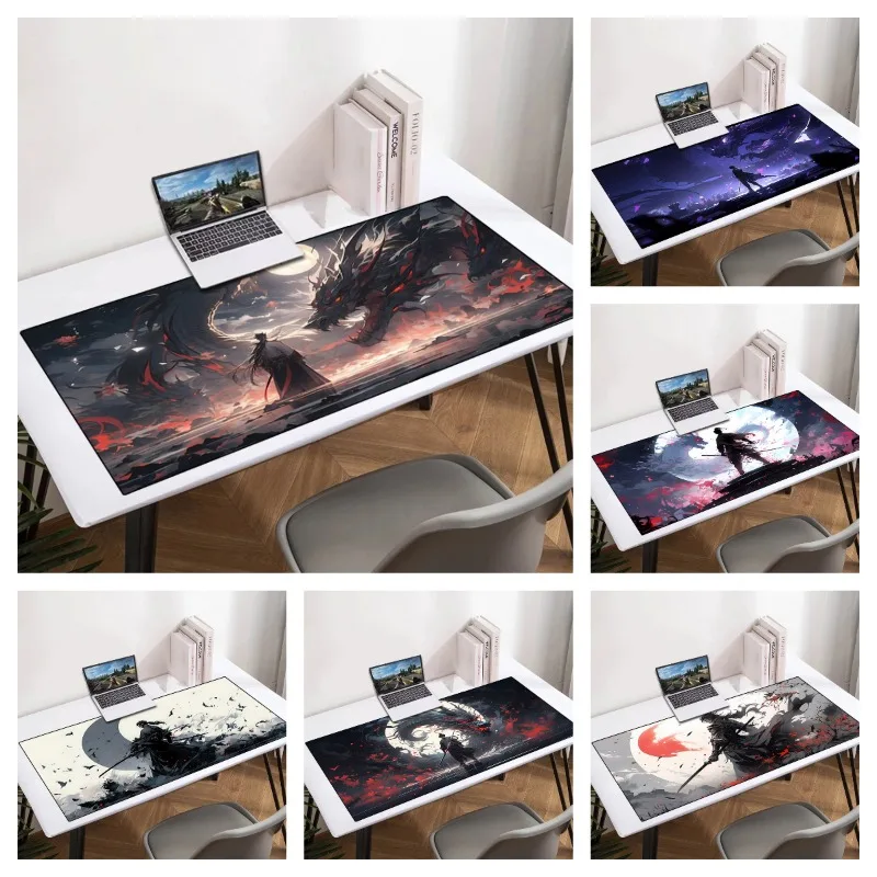 Mousepad Gamer Gaming Pad Samurai Mouse Mat Non-slip Pads Rubber Anime Keyboard Laptops Pc Extended Deskmat Large Mause Mats