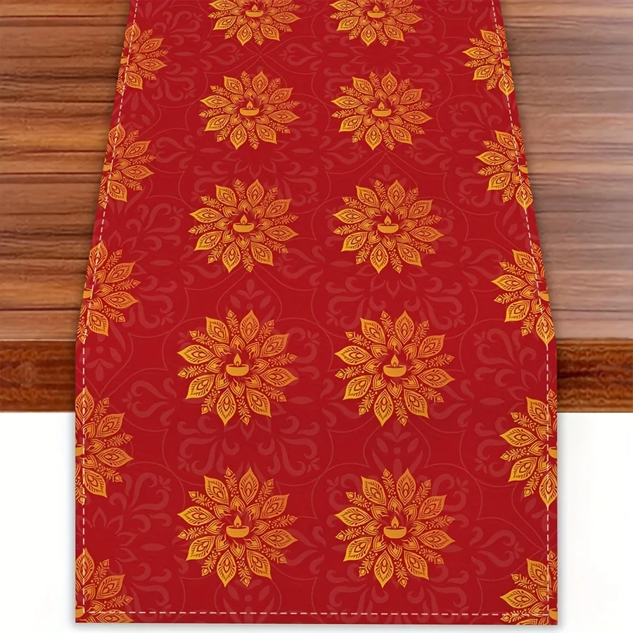 Happy Diwali Festival of Lights Linen Table Runner Holiday Party Decor Reusable Kitchen Dining Table Runner Diwali Decorations
