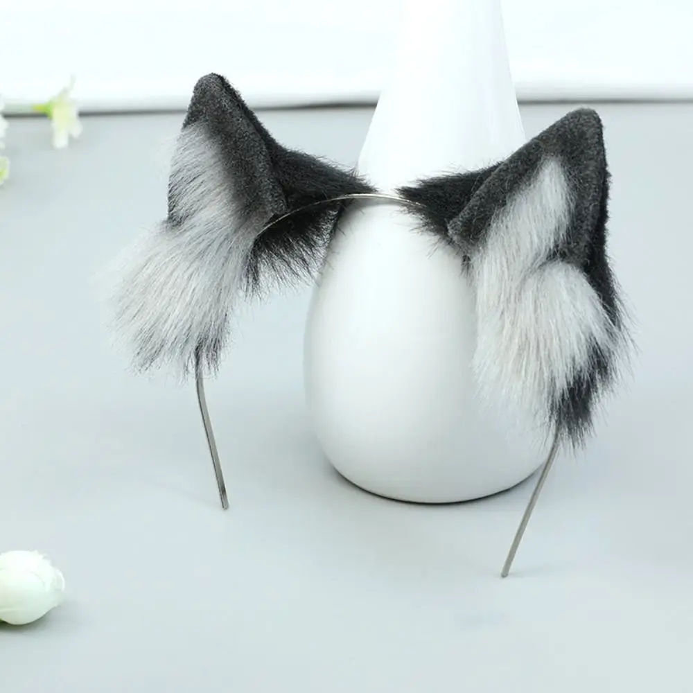 Hairband 20cm Plush Doll Headwear Ear Black White Cat Wolf Ears Idol Doll Headwear Cat Ear Soft Tails Headwear for Cotton Doll