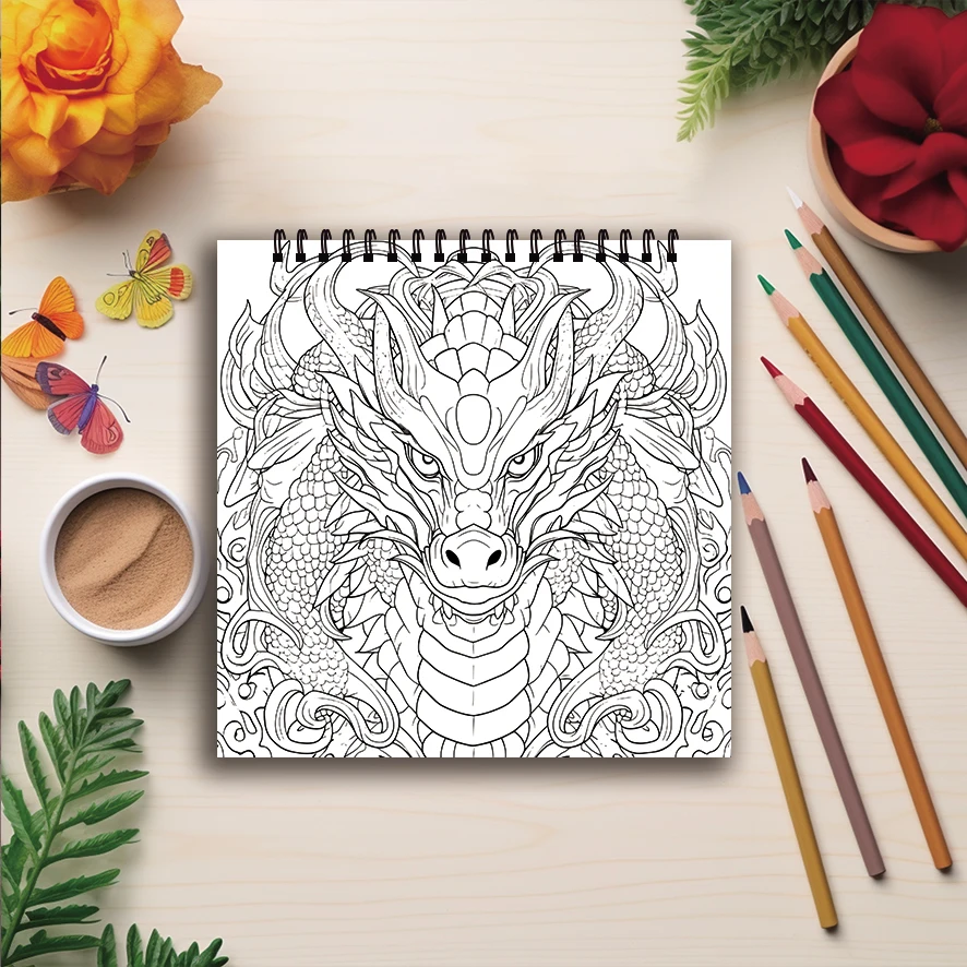 Libro da colorare - 7,87x 7,87 pollici 32 pagine su Serious Dragon Coloring Book - Regalo perfetto per la famiglia o gli amici