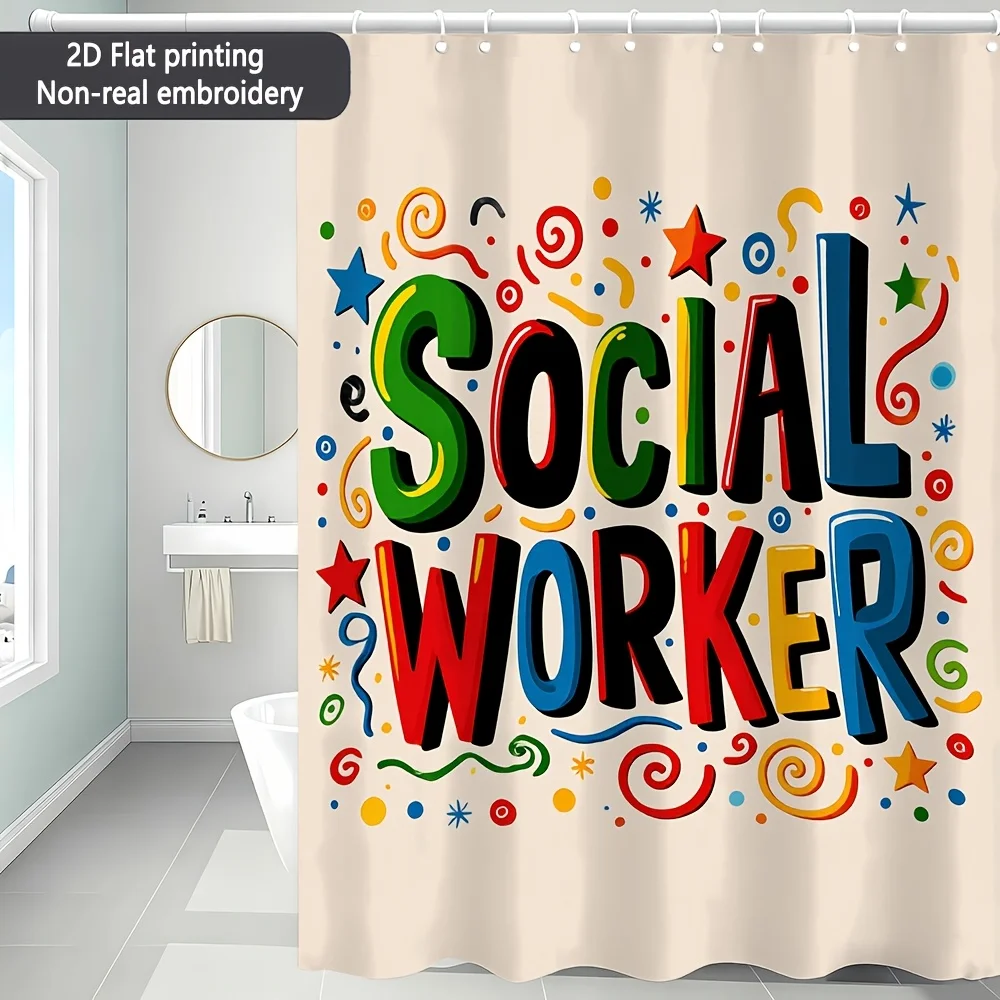 Colorful Social Worker Shower Curtain, Large 180x180cm Bathroom Decor, Fun Printable Inspirational Bath Shower Curtain Curtain