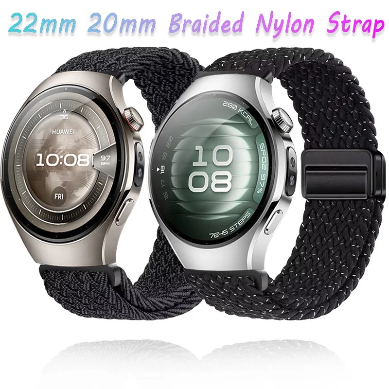 22/20 mm geflochtenes Nylonarmband für Huawei Watch 5 4 GT6-5-4-3 Pro 46 mm magnetisches Ersatzband für Amazfit T-REX3 Pro/Helio/GTR4
