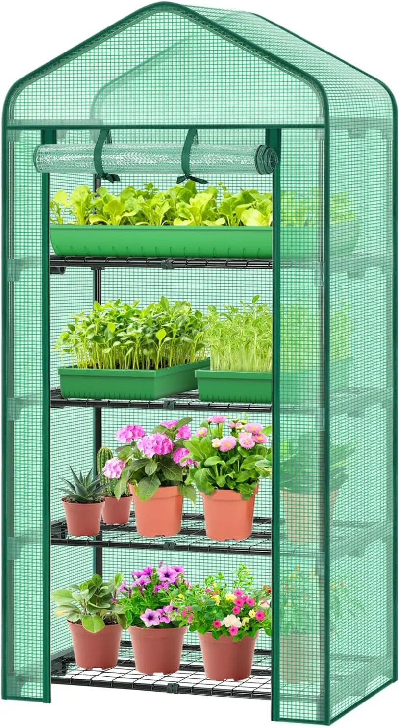 

Mini Greenhouse for Indoor Outdoor, 27 x 19 x 62-Inch Small Plant Green House 4-Tier Rack Stand Portable Greenhouses with