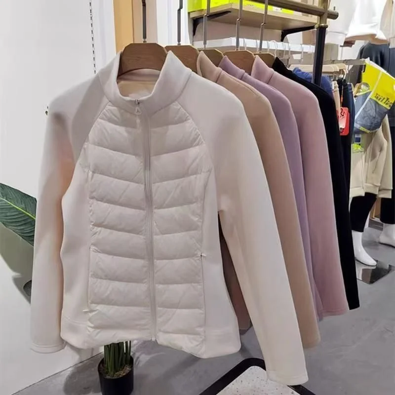 Winter Wool Blend Sporty Cotton Blend Women's Slim Fit Outdoor Warm Fitness Wear Windproof Jacket Stand Collar Long Sleeve
