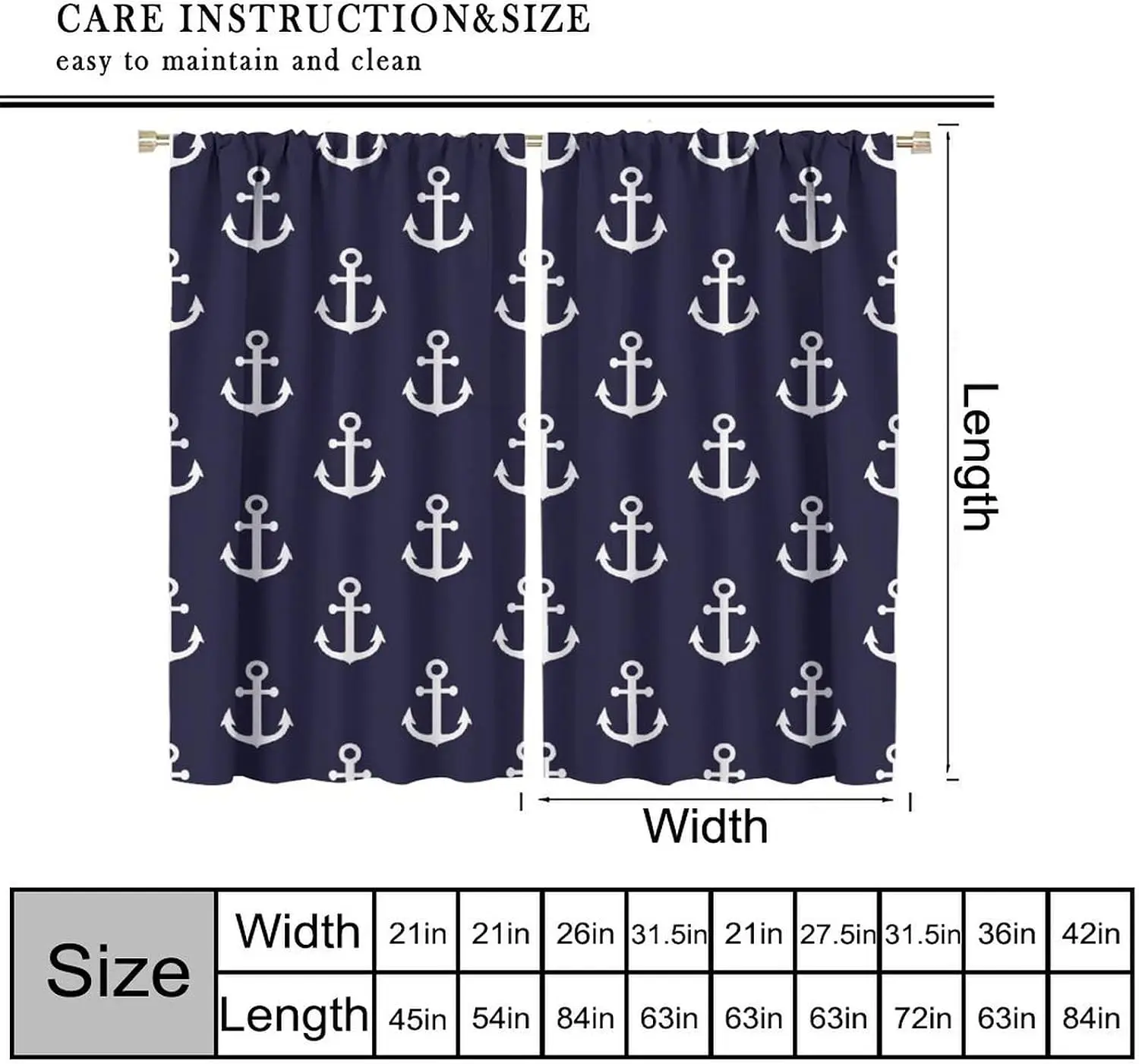 Navy Blue Anchor Pattern Curtains Nautical Window Panels Home Decor Curtain Sleepy Life Coastal Sailor Bedroom Bathroom Curtain