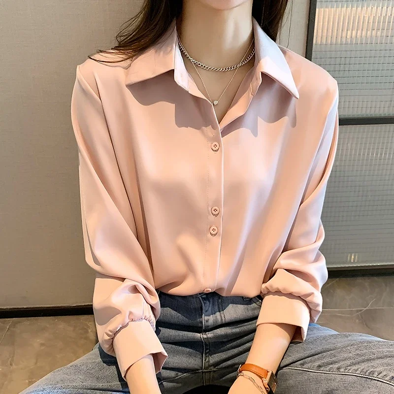 Women Shirts Spring Autumn Casual Chiffon Shirt Office Lady Fashion Female Long Sleeve Loose Solid Blouse Tops  S-4XL