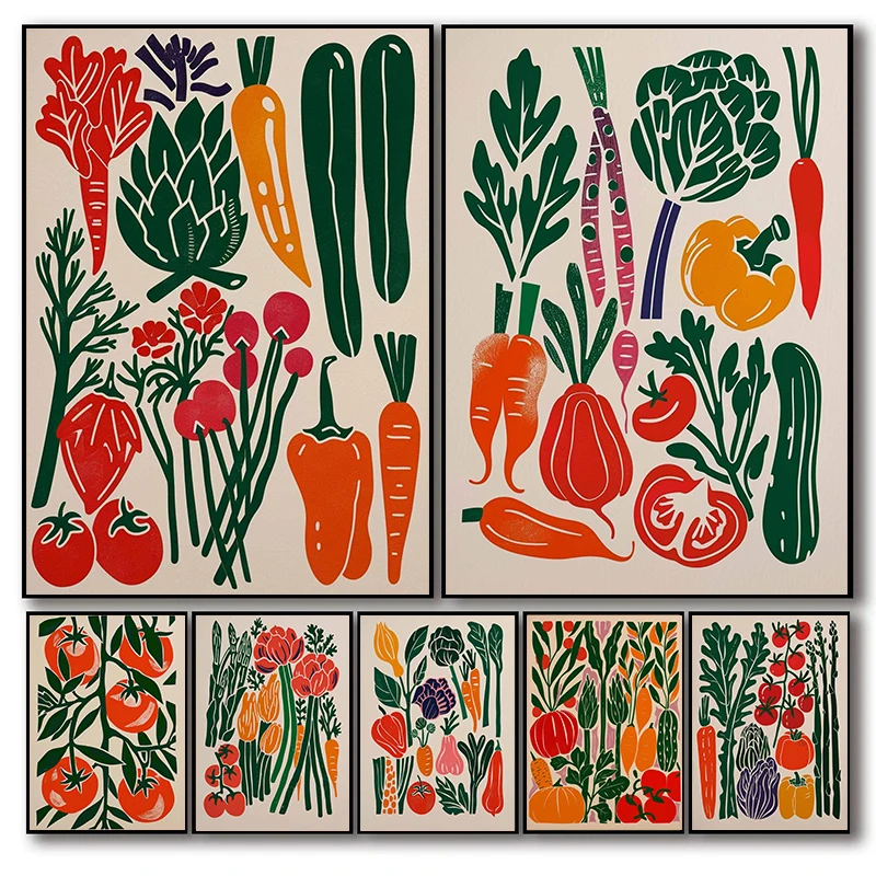 Botanical Garden Food Minimalist Prints Canvas Painting Wall Art Picture Home Living Room Decor Colorful Fresh Vegetables Poster