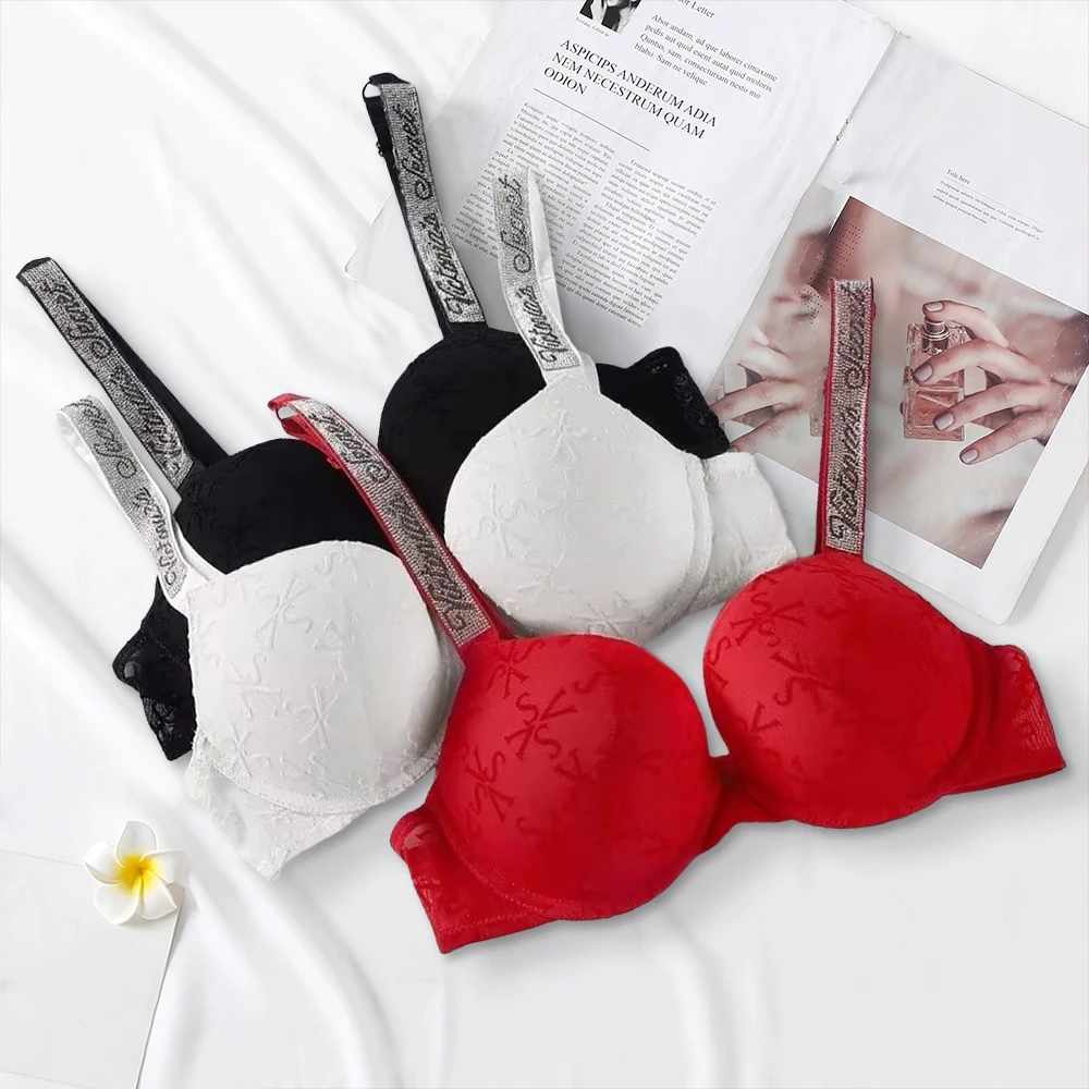 Conjunto de Lingerie Victoria's Secret com Padrão de Corações, Conjunto de Roupas Íntimas Respiráveis e Elásticas, Conjunto Sexy de Sutiã e Calcinha de Renda para Mulheres