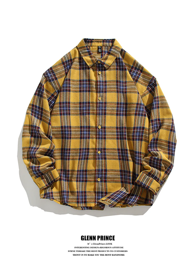 

GPstudio Мужская рубашка в американском ретро-стиле с полосками, длинным рукавом, свободного кроя, универсальная, повседневная, классическая, верхняя одежда