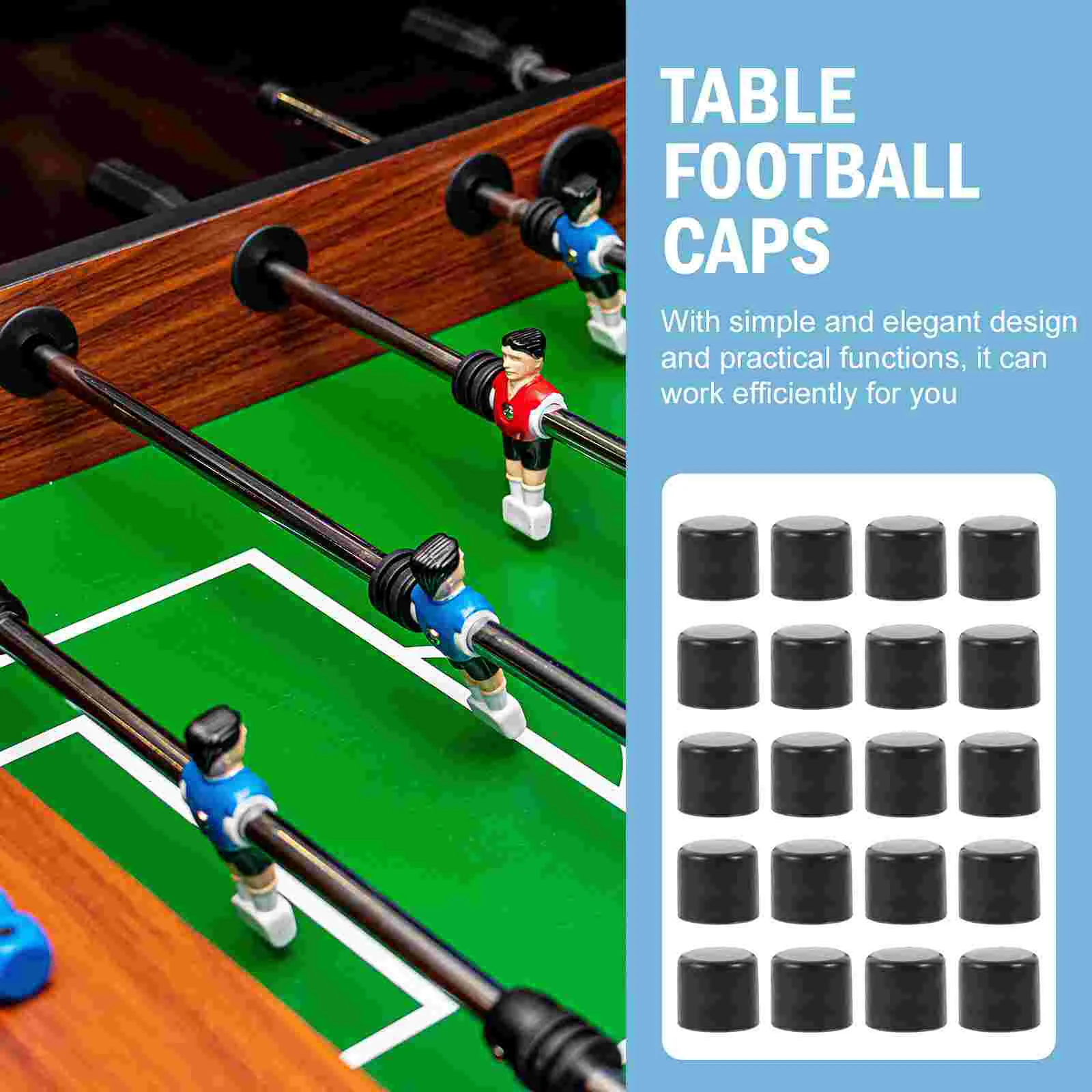 20 Pcs Football Machine Cap Soccer Stick Caps Piece Foosball Table Rod Accessories Black Protective Replacement Child