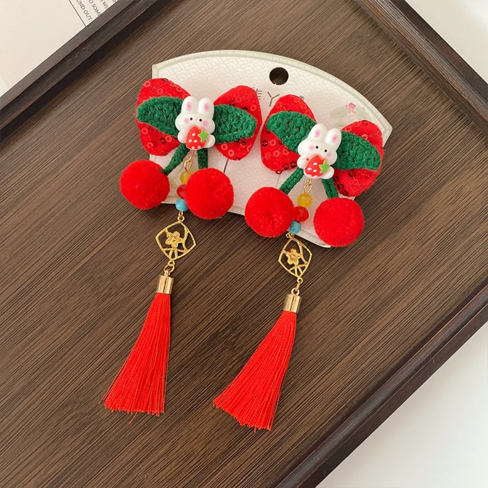 

Hanfu Headwear Children's New Year Hairpin Cute Tang Suit Chinese Style Red Barrettes Tassel Sweet Ancient Style Hair Clip