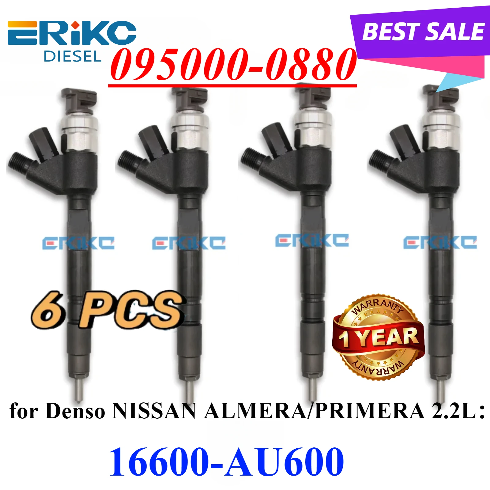 4PC 095000-088016600-AU600 Common Rail Injector 0950000880 Engine Spray 095000 0880 For Denso NI SSAN ALMERA/PRIMERA 2.2L