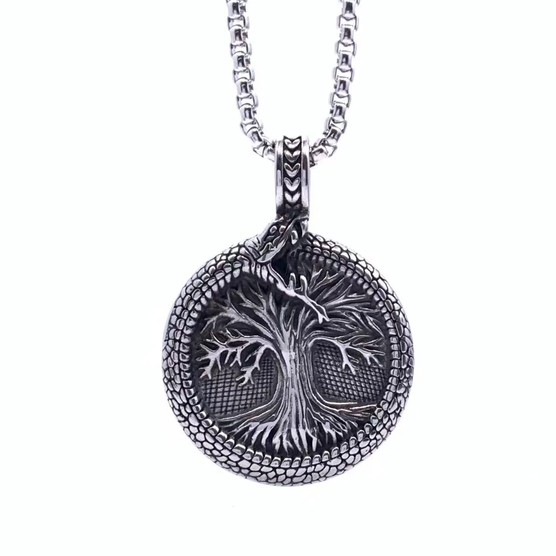 NEW Nordic Yggdrasil Viking Tree of Life Pendant Necklace Stainless Steel Vintage Ouroboros Necklace Men Amulet Jewelry