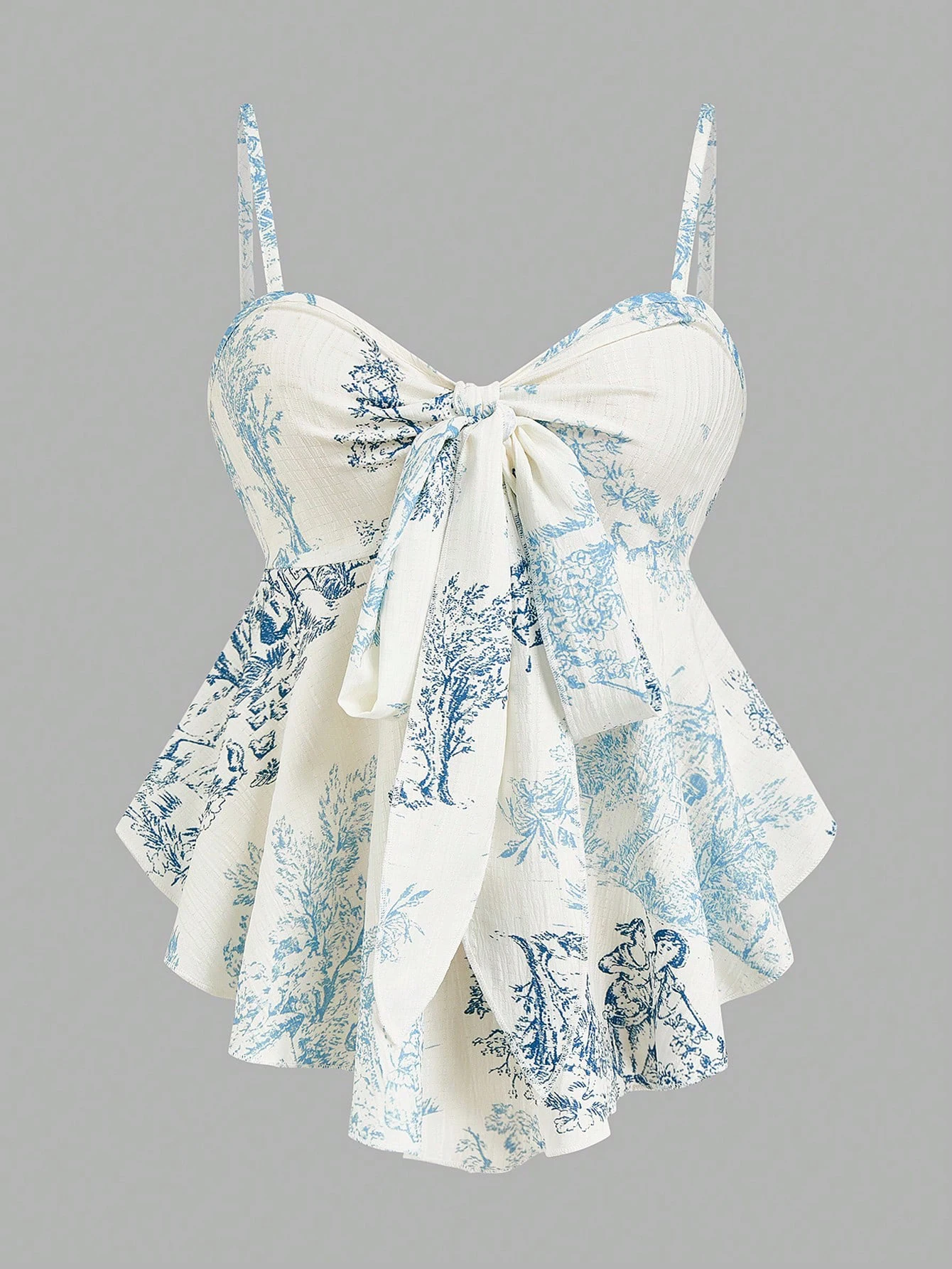 Women's Elegant Cami Top, Striped Printed Fabric, Bow Neck & Front Tie Waist, Slim Sleeveless Camisole. Versatile for Spring & S