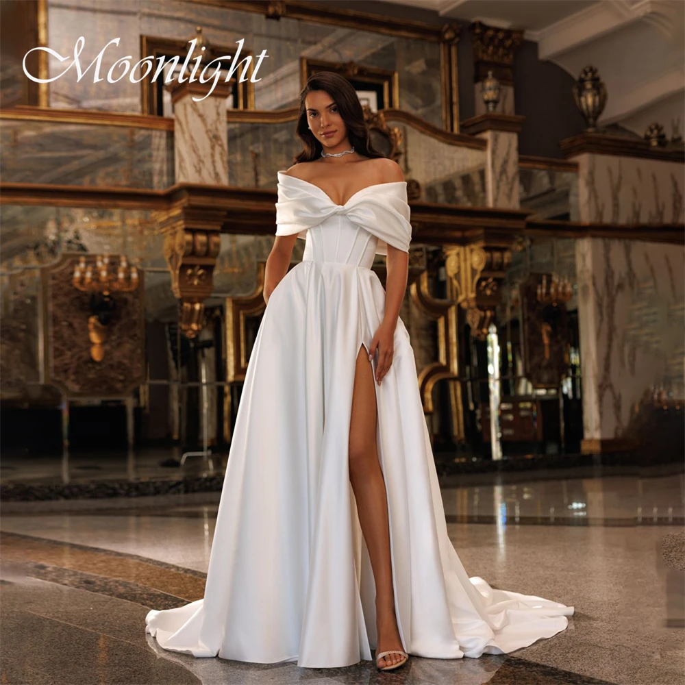 Robe De mariée Simple plissée, épaules dénudées, dos nu, fente latérale haute, personnalisée