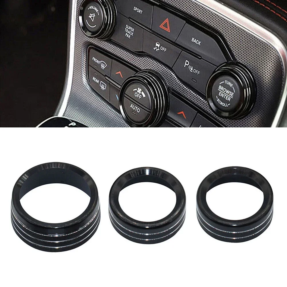 For Grand Cherokee 2014-2021 Audio Stereo Volume Control Knob Ring Cover 3PCS Aluminum Climate Volume Knob Ring Cover Decoration