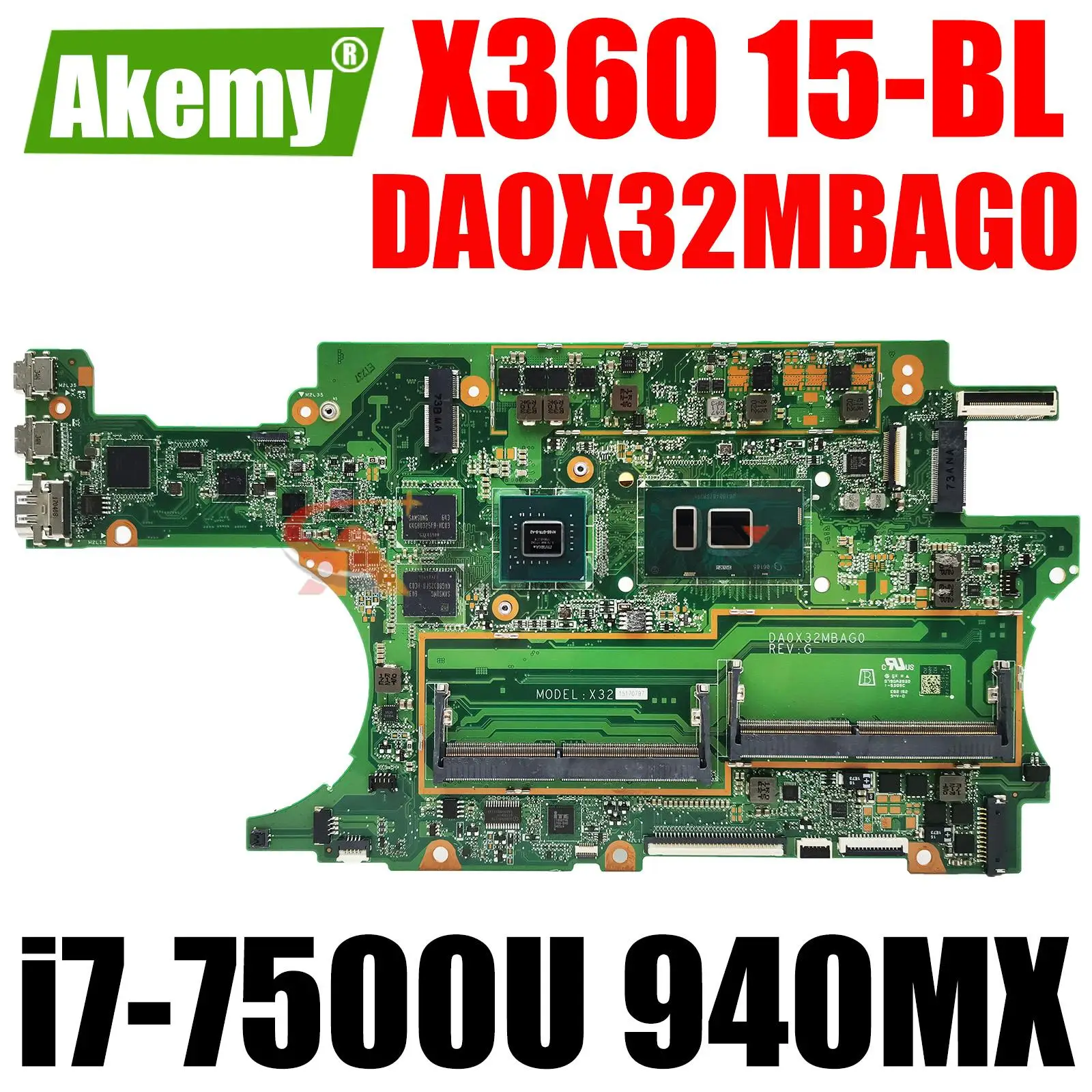 

100% Working For HP X360 15-BL Motherboard 911083-601 911083-001 DA0X32MBAG0 940MX 2GB GPU i7-7500U On-Board Tested OK