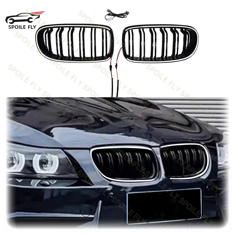 

For BMW 3 Series E90 E91 LCI 325i 328i 335i 2009-2011 High Quality 1 Pair Gloss Black Kidney Front LED Grille Auto Racing Grille