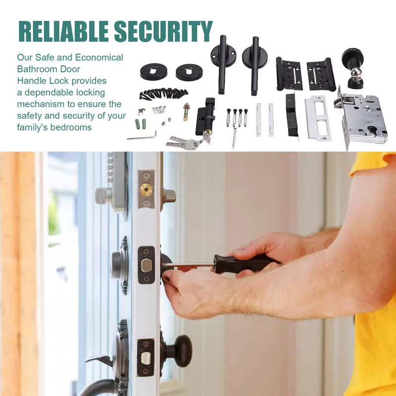 Safe And Economical Bathroom Door Handle Lock, Easy To Install Key, For Quiet Use In Family Bedrooms Black