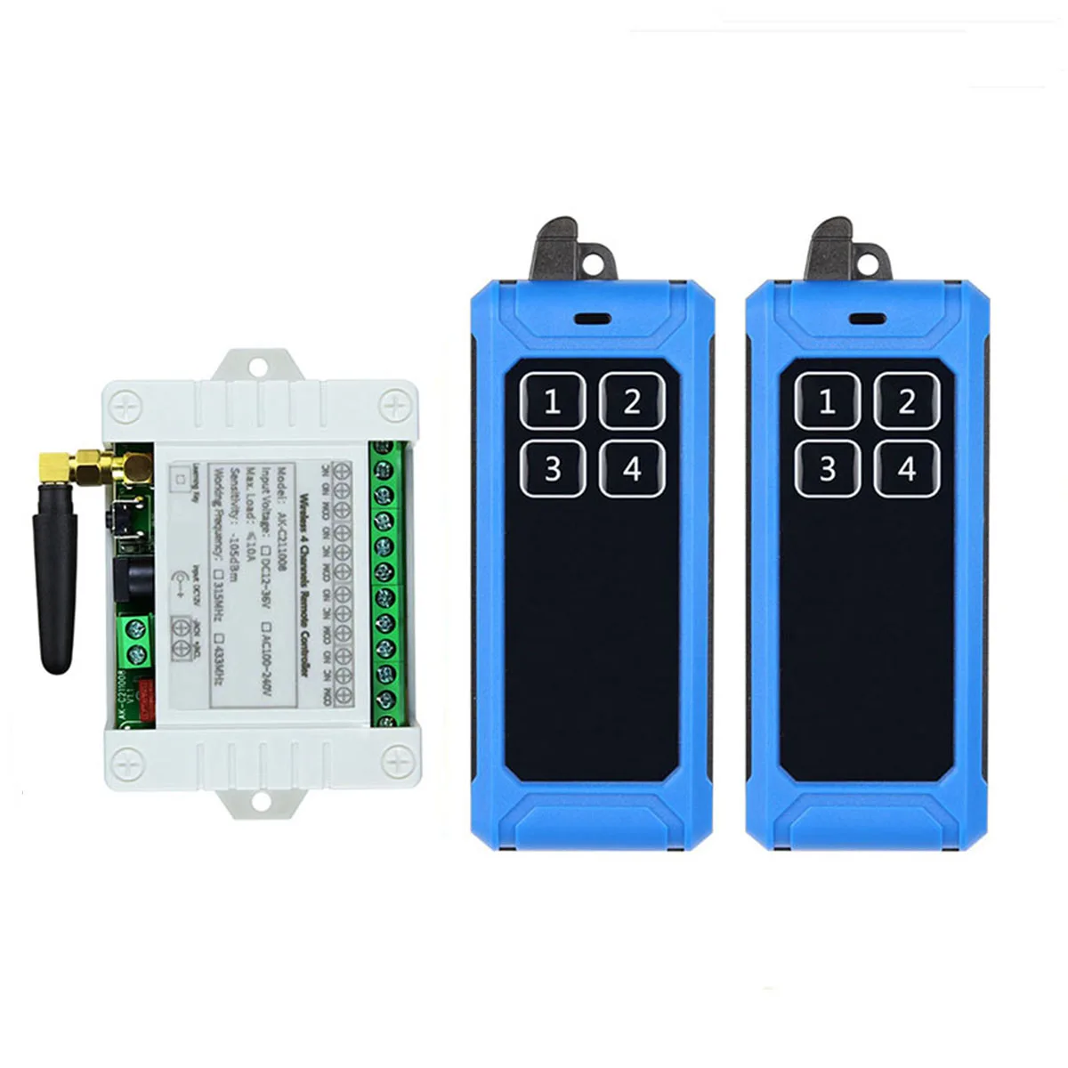 

Универсальный беспроводной пульт дистанционного управления 433 МГц, 12 В постоянного тока, 24 В, 36 В, 4 канала, реле, радиоконтроллер, модуль приемника, радиочастотный переключатель и ворота, устройство открывания гаража