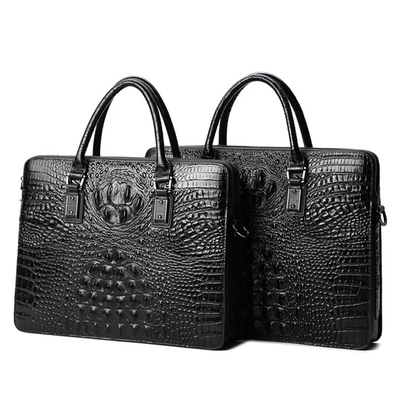 Sacs pour ordinateur portable en alligator pour hommes, cuir de vache véritable, étui à bombes, marque de luxe, sacs à main pour hommes, sac d'ordinateur Messenger 14 pouces, nouveau, 2023