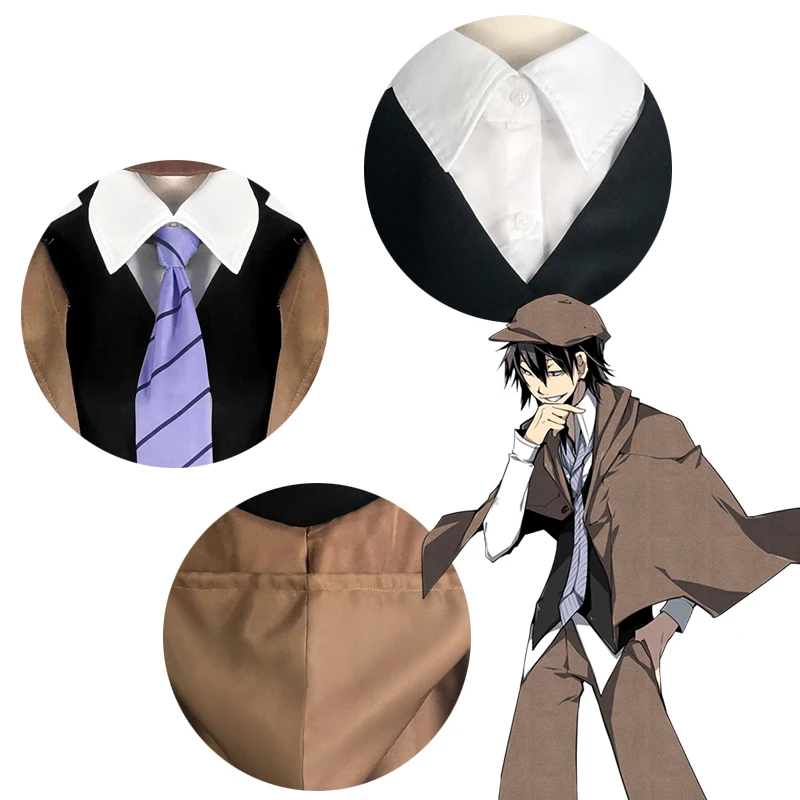 Edogawa Rampo Cosplay Costume pour hommes, Bungo Stray Dogs, poignées ective, uniforme, perruque trempée, Halloween, vêtements de Noël