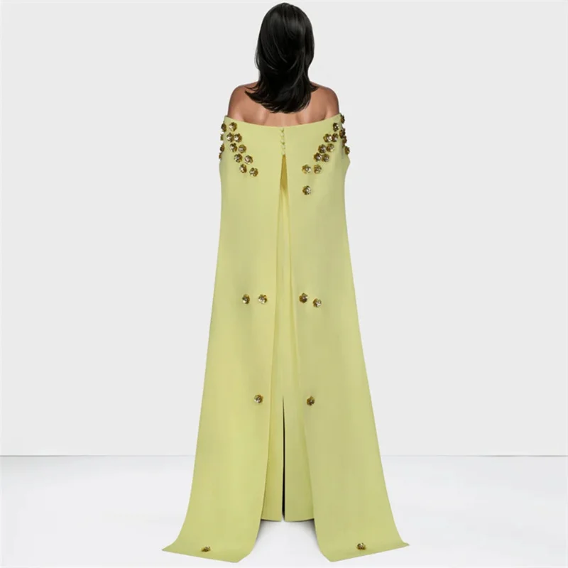 Vestido de noche de fiesta largo amarillo para mujer, vestido de fiesta con hombros descubiertos, vestidos de belleza elegantes con cuentas 2025, nuevo personalizado