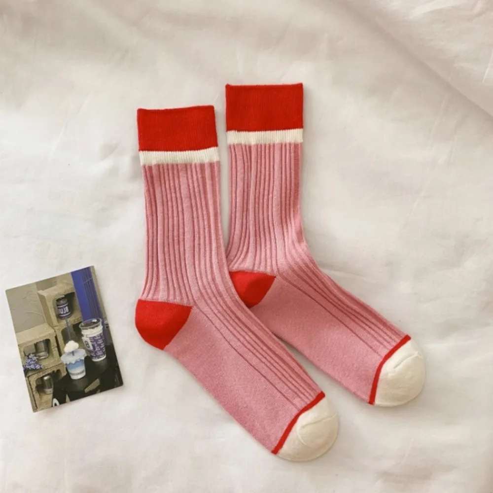 

A Pair Fashion Stripes Cotton Socks Soft Thin Mid Tube Socks Moisture Wicking Versatile Loose Socks at All Seasons