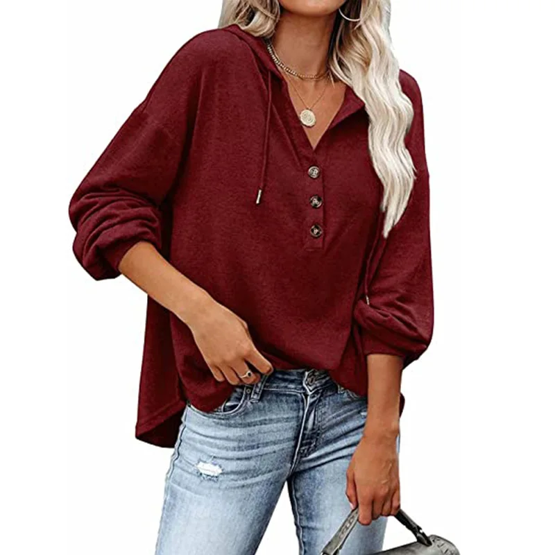 2024 Spring Autumn Women\'s Sweatshirt Casual Loose Solid Color Hoodie Female Pure Pure Button Pullovers Women Long Sleeve Tops