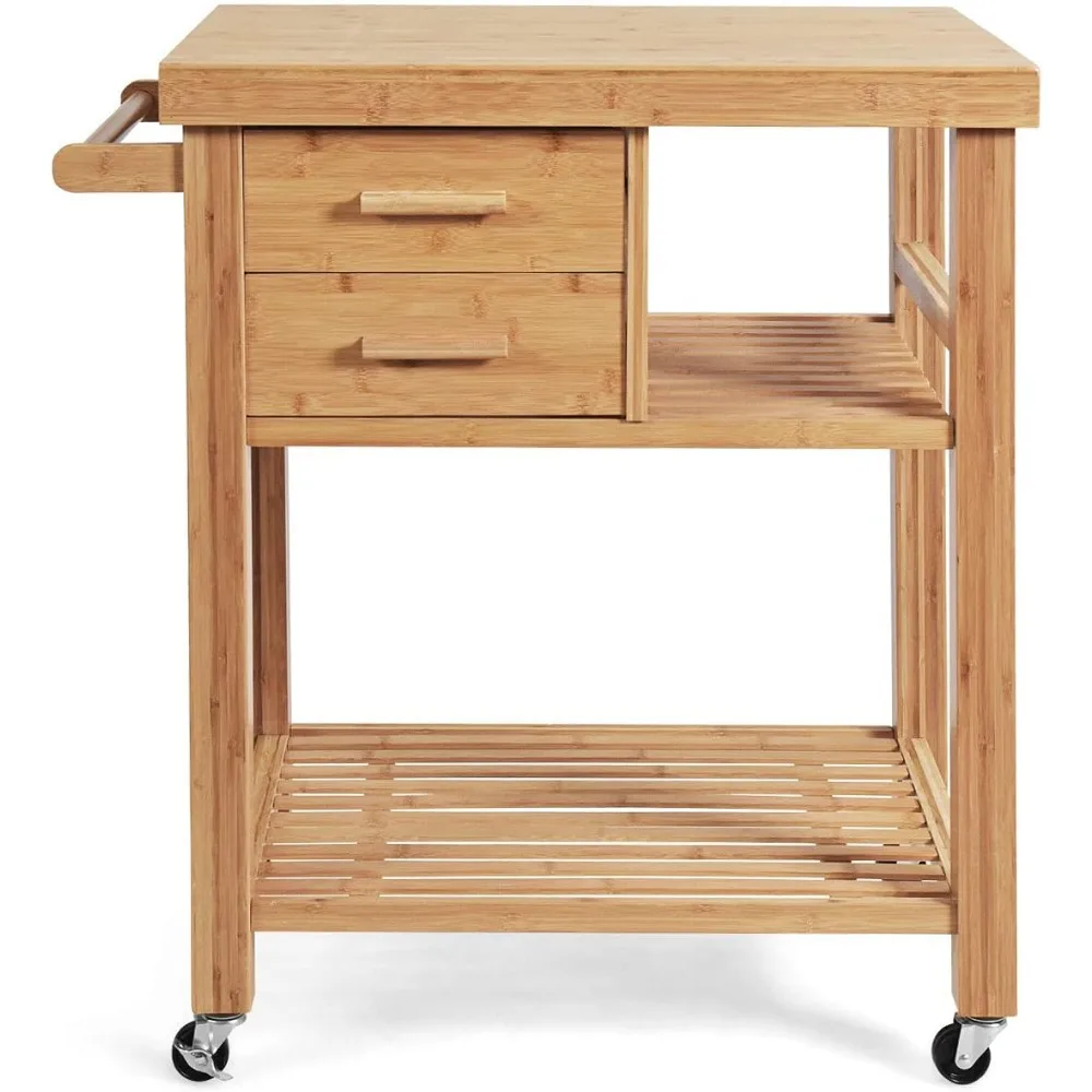 PETSITE Kitchen Island Cart, Butcher Block Table on Wheels with Drawers, Shelves, Towel Rack  folding cart