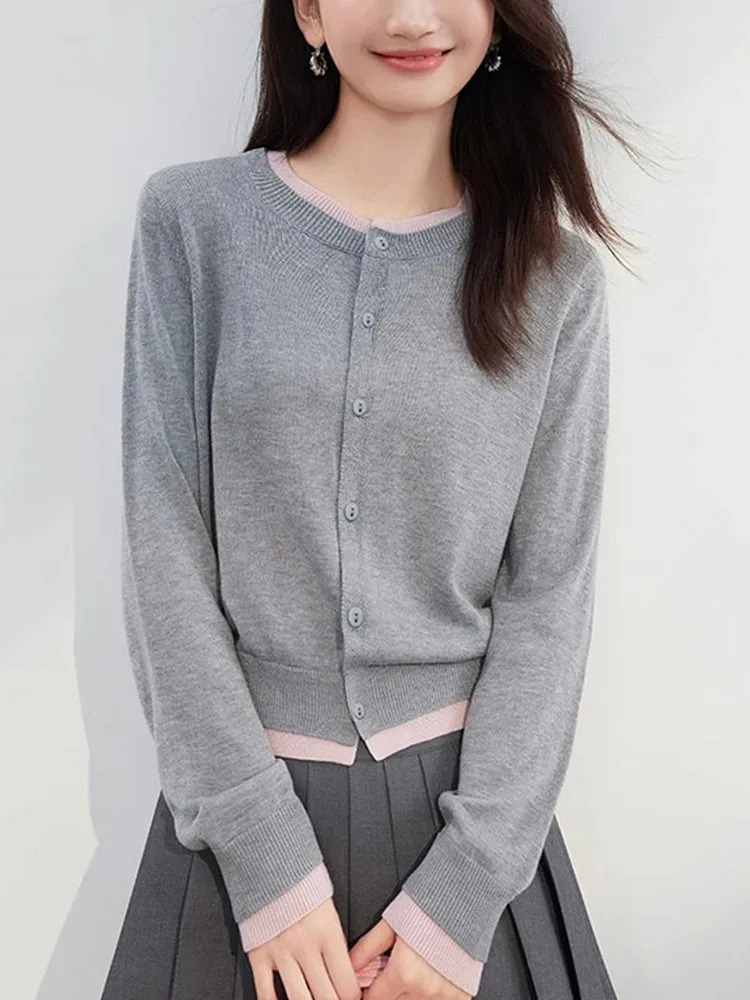 سترة نسائية مريحة محبوكة بأكمام طويلة، كارديجان أنيق بتصميم كوري نحيف مع أزرار، إصدار جديد