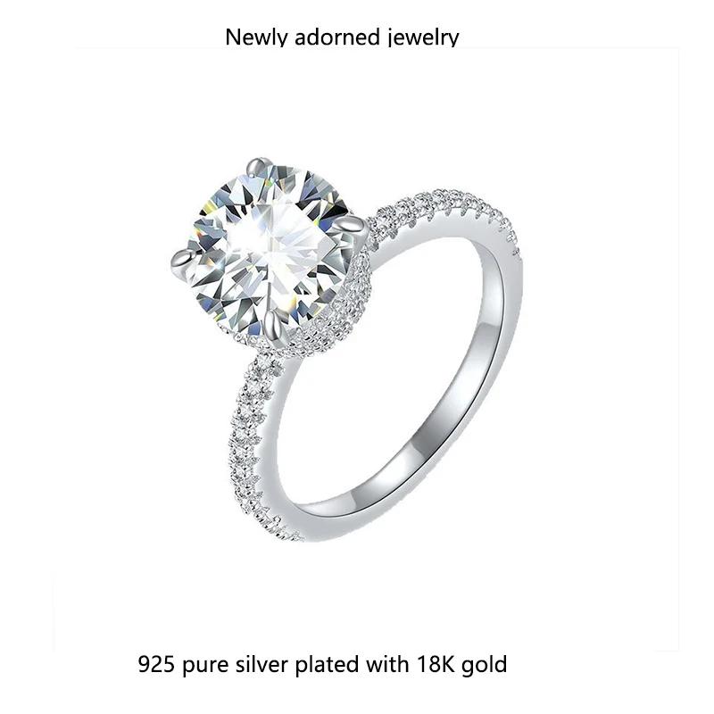 

S925 silver cross-border European and American new product Moissanite diamond fashion 3CT new women's ring, cross-border e-comme