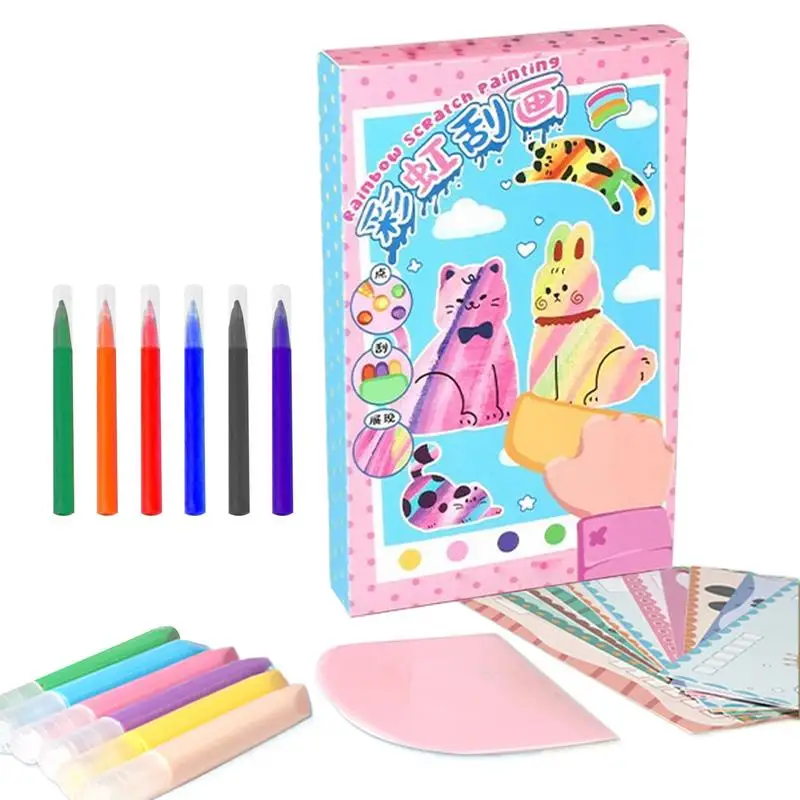 Rubbelbuch für Kinder, 35-teilig, Regenbogen-Magie, Rubbelpapier, Kunstmalerei-Set für Kinder, Graffiti-Notizbuch, Lernspielzeug, Geschenk