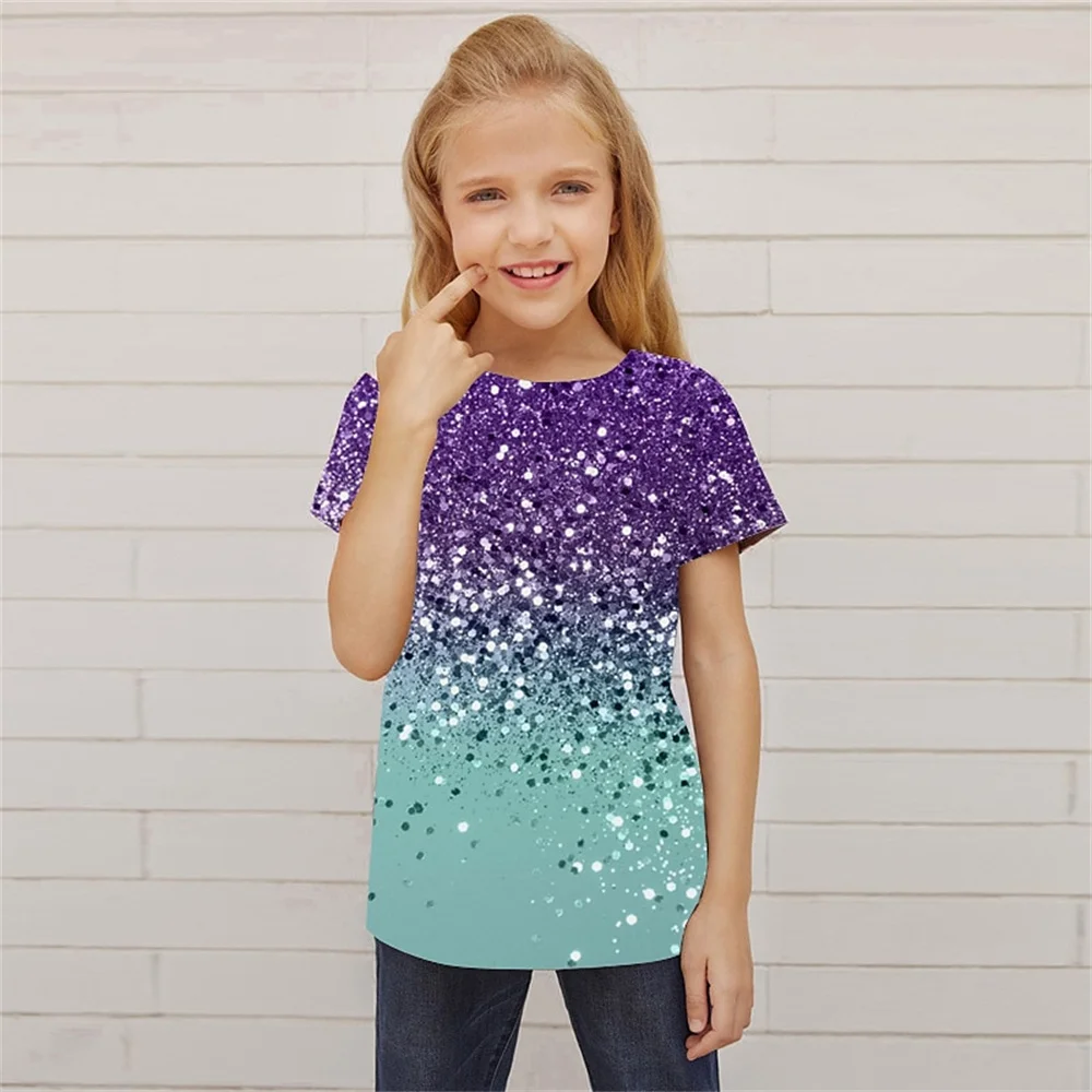 T-shirt coloré à manches courtes pour petite fille, vêtement cool, décontracté, imprimé en 3D, amusant, pour enfant, été