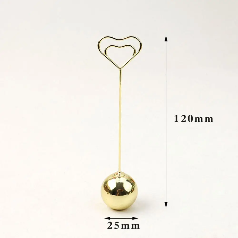 Metal Ball Base Memo Clip Holder Heart Shaped Vertical Desktop Notes Clamp Desktop Decoration Name Card Holder
