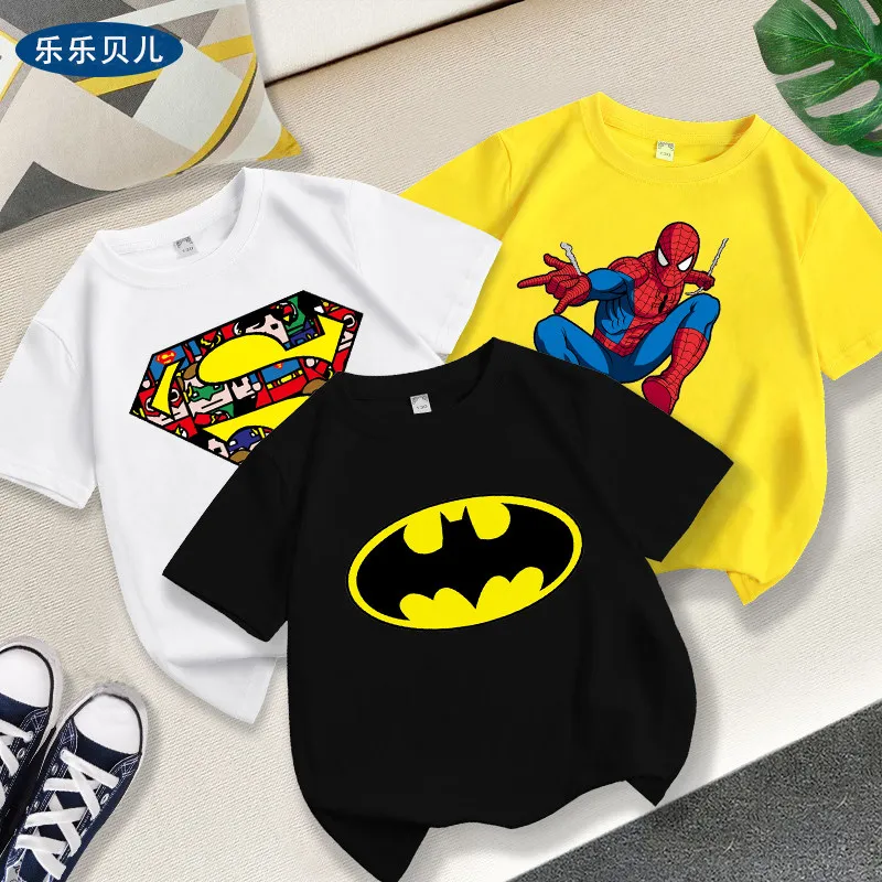 Camiseta de Manga Corta de Batman para Niño, Ropa de Superman de Verano, Top de Nuevo Estilo 2026 para Niños, Ropa de Verano, Algodón Puro