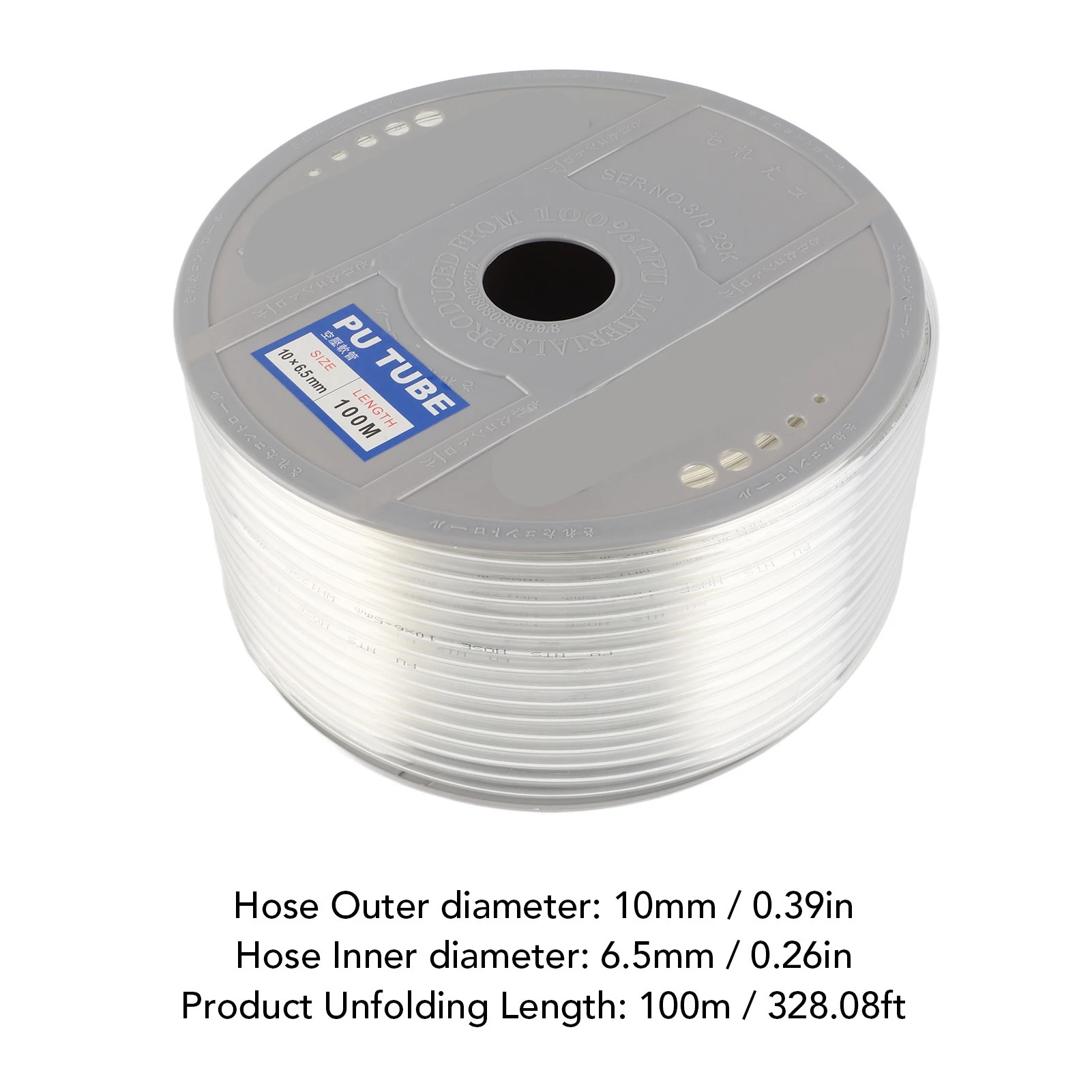 خرطوم هواء بطول 100 متر PU 10 مللي متر OD 6.5 مللي متر ID بكرة أنابيب هوائية شفافة لخط أدوات هوائية لضاغط الهواء