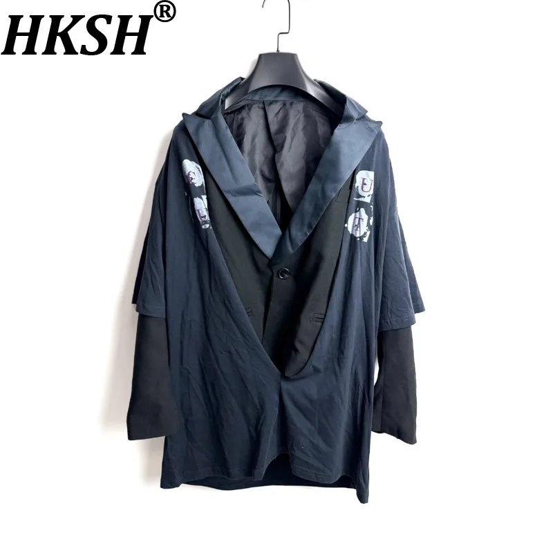 HKSH Spring Autumn New Men Tide Dark Punk Vintage Janpanese Jacket Six-Layer Personality Patchwork Blazer Chic Ins Y2K HK27444