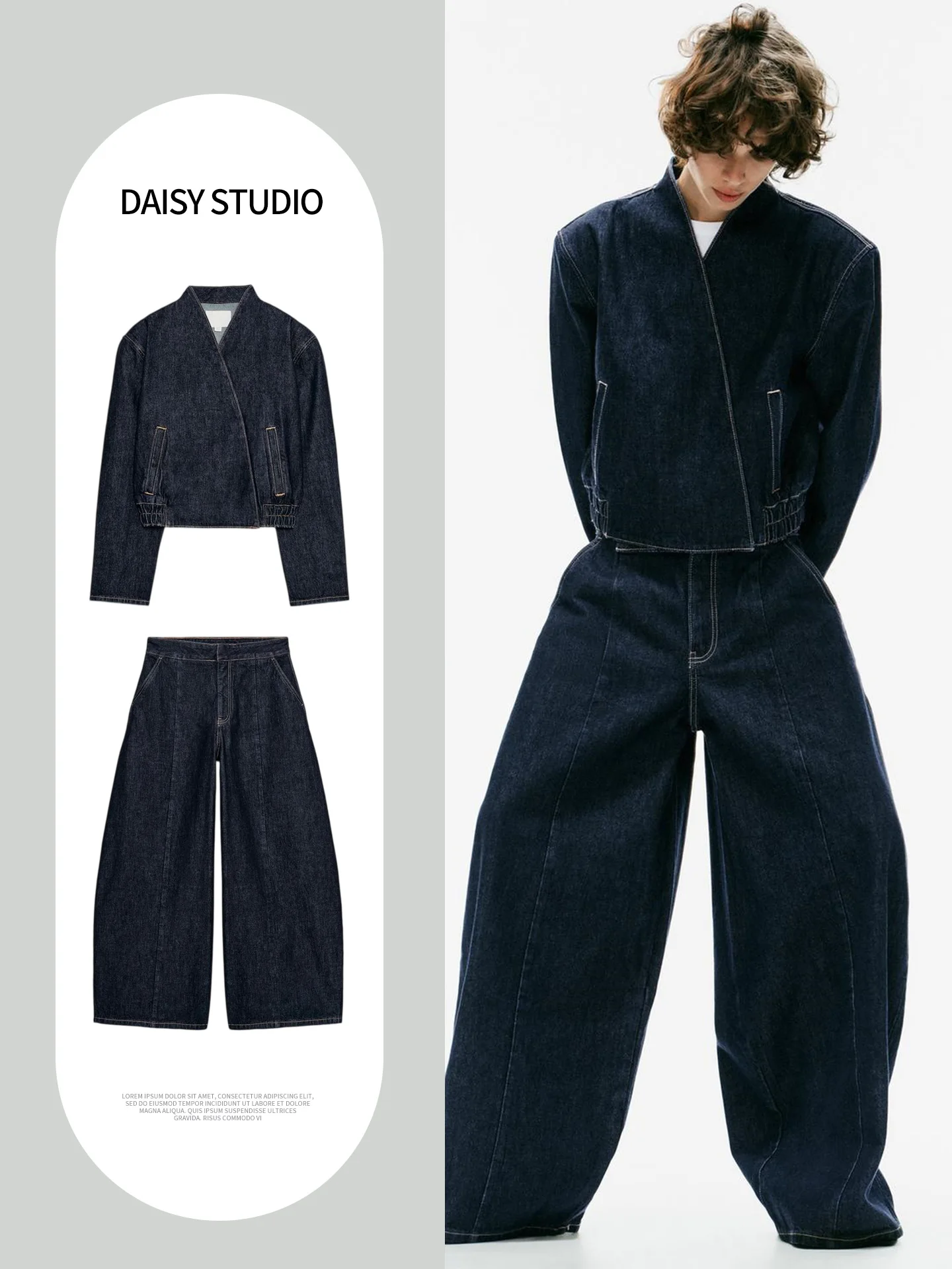 Low Waist Balloon Jeans Jacket Outerwear Pilot Style Denim Coat 4470270 4470212 Fashionable Women's Autumn Set Polyester Fiber
