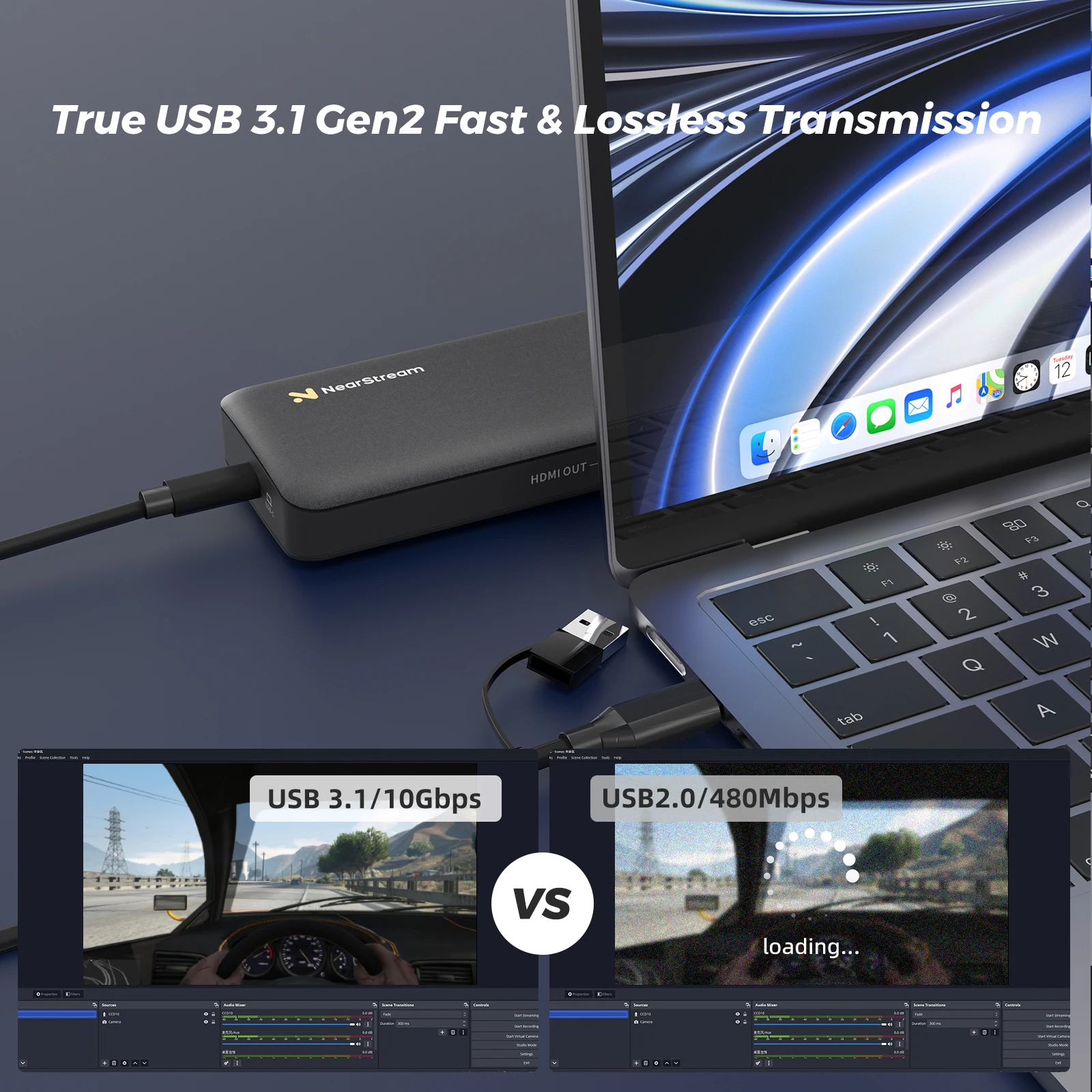 Placa de captura NearStream Premium Ultra Low Latency 4K60 USB 3.1 para xbox, ps5, switch e câmera DSLR