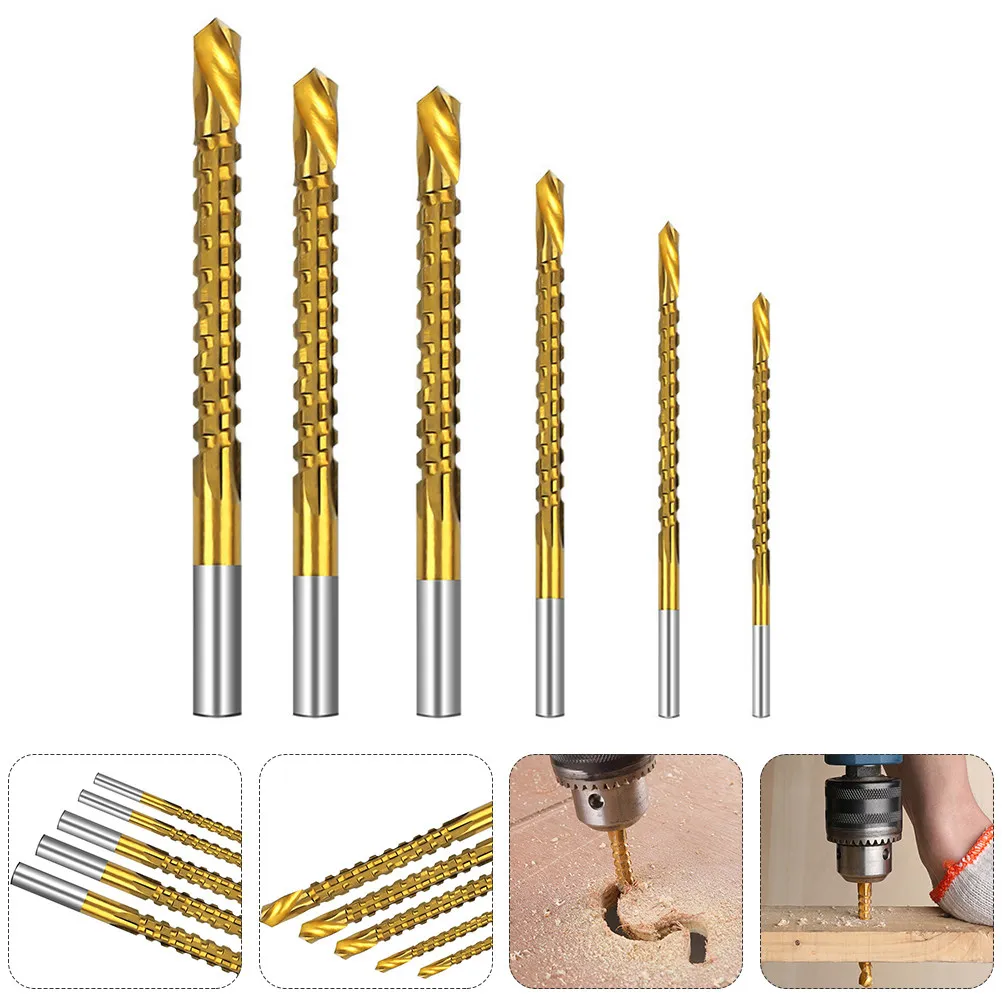 6Pcs Steel Twists Drill Bit Serrated Spiral Type High Hardness Wear Resistant for Woodworking Metal Drilling Carpenter Tool