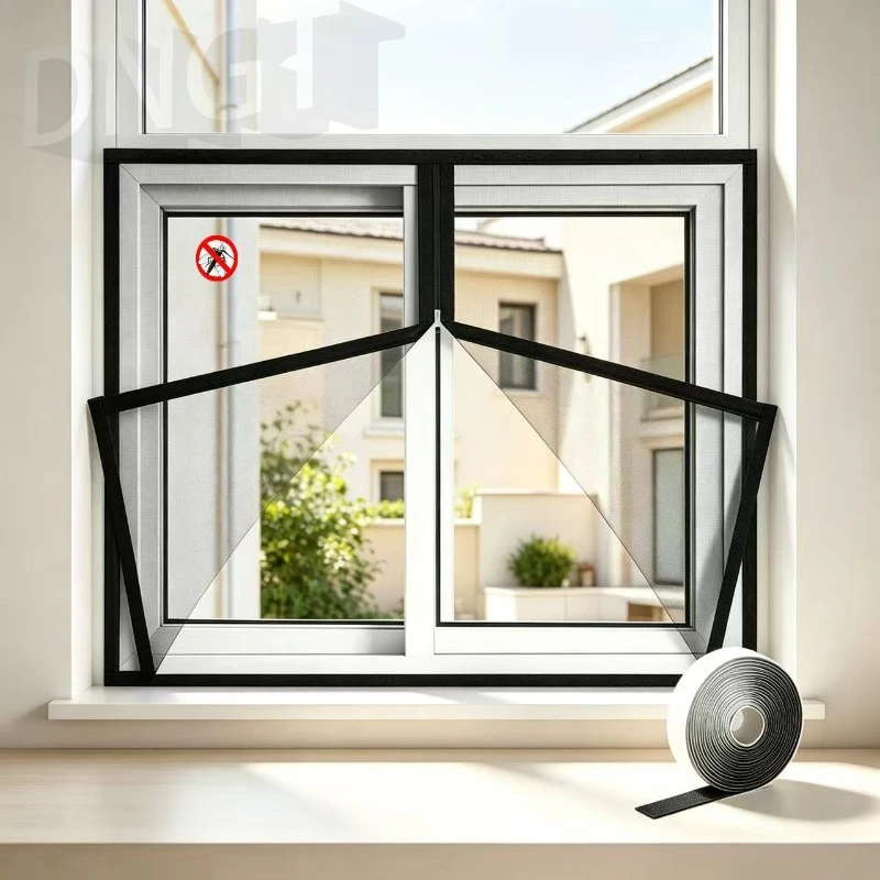 DNGT Black Window Mosquito Net with Zip Closure, Self-adhesive Window Mosquito Net, Custom-sized for Doors and Windows.