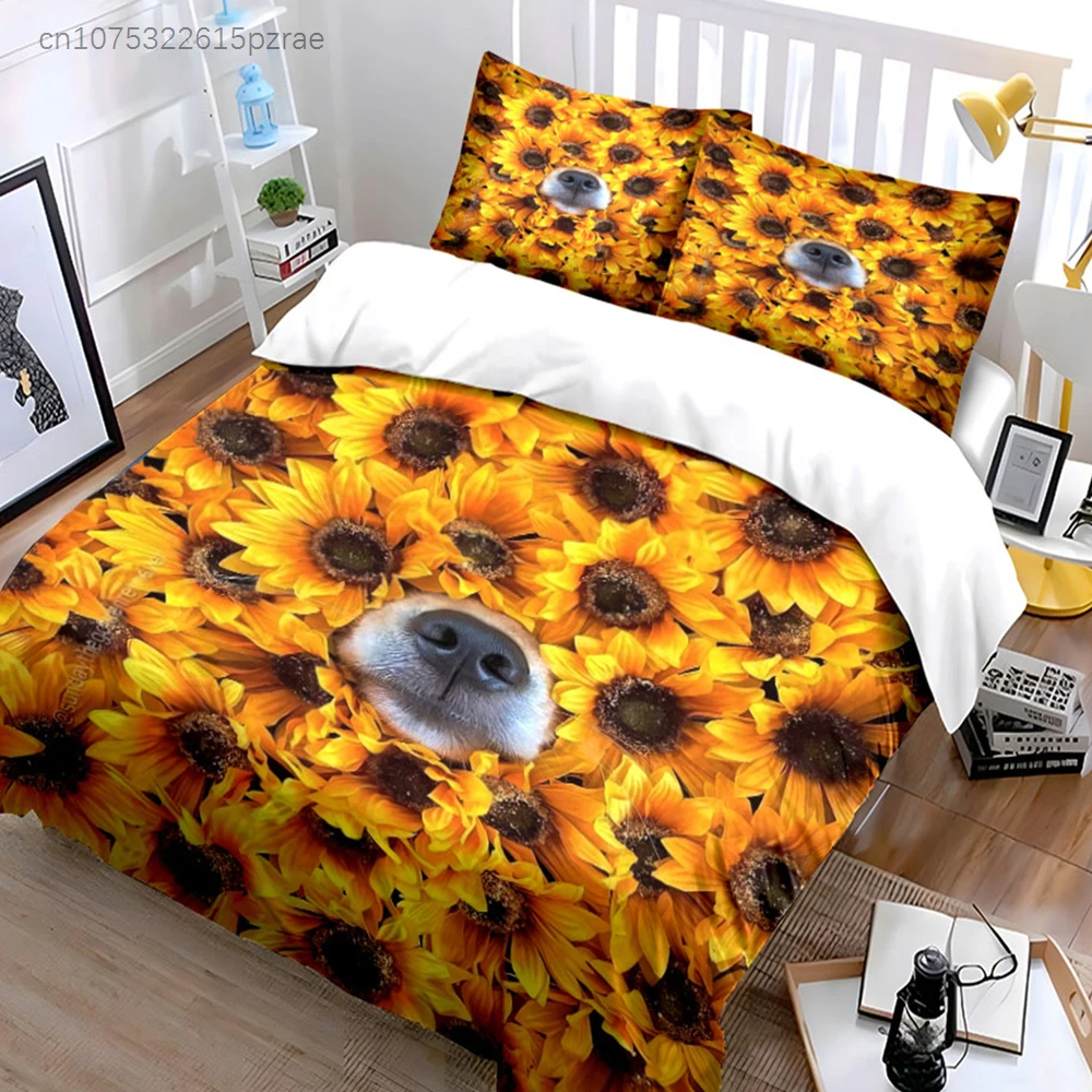 Sunflower Pet Decor Three-Piece Set Multiple Sizes kid's And adults' Bedroom Exquisite 3PC Bedding set, Gift