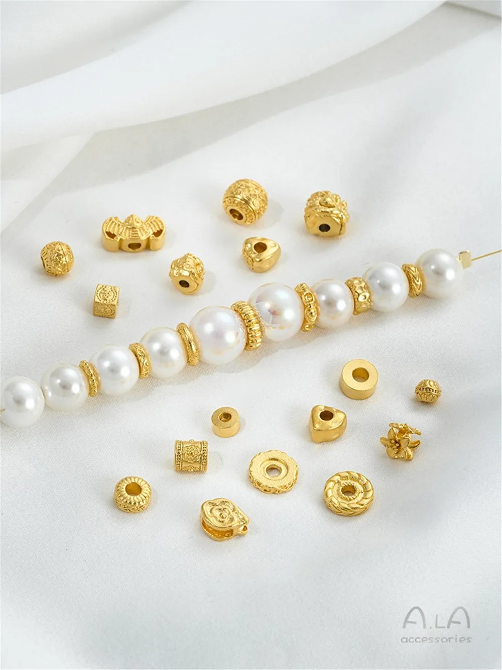 Sand Gold Wheel Bead Spacer Copper Coin Spacer Cylindrical Barrel Beads Lion Transfer Beads DIY Jewelry Beaded Accessories C359